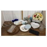 Baking pans, 2 tier server, plates, mugs, glasses