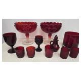 Red glass miscellaneous pieces