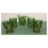 Vintage green pitcher & 4 glasses