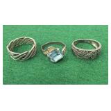 3 925 Rings- 1 Has Large Blue Stone, Not Perfect