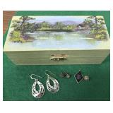 925 sterling Earrings, Pendants In A Painted Box