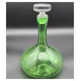 Green crackle glass decanter