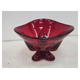 Viking Glass ruby red three-footed bowl