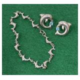 Dolphin bracelet, earrings- stamped 925