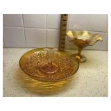 2 Carnival glass dishes