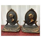 Pair cameo cast-iron bookends with copper gilt