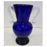 Cobalt Wanda Polish vase with clear handles