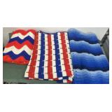 3  vintage Patriotic Afghans- 2 Red / White / B