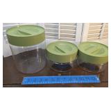 3 avocado green Pyrex canisters