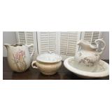 Chamber pot, wash basin pitchers & bowl -all