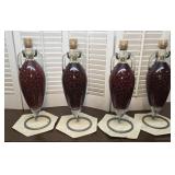 4 vintage Italian Infused Vinegar bottles w/stands
