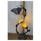 Stained glass butterfly & lily accent lamp