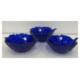 3 Blenko Glass Company cobalt blue cabbage leaf