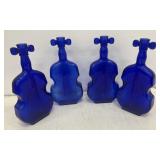 4 Vintage cobalt blue glass violin bottles