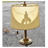 Vintage Heavy Brass Lamp with Whipstitch Shade.