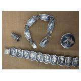 Siam sterling silver Bracelets, charm and brooch
