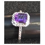 Amethyst / CZ sterling silver ring