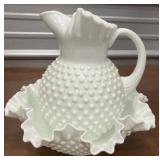 Vintage Fenton Hobnail milk glass pitcher and
