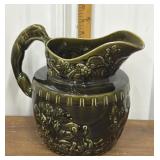 English Hound Handle. Green glaze pitcher