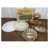 Carnival glass plates, bowls, candy dish etc