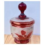 Vintage Bohemian Glass Ruby Red Etched Bird