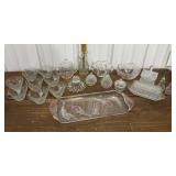 Clear glass cups, salt & pepper shakers, butter