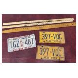 Drafting ruler, yard sticks, and license plates