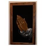 Mid Century Jesus Praying Hands Painting on