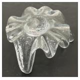 Blenko Glass "Ice Floe" tri-footed candle holder.