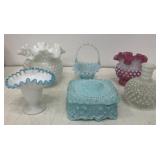 Fenton glass art & milk glass - jewelry box has a