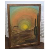 Vintage Southwest cactus painting on canvas -
