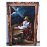 Vintage Velvet Jesus Signed Painting. Needs