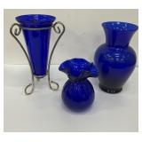 3 Blue Vases