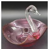 MCM Pilgrim Glass Cranberry Swan Bowl - Handblown