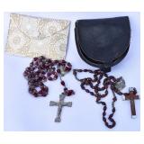 Vintage Red Glass Bead Rosary & French Wood