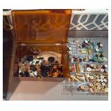 Big box of vintage sewing buttons, thread and
