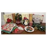 Christmas decorations including 2 tiered plate,