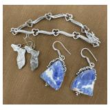 925 Silver Signed Earrings And Bracelet