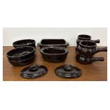 Pottery dishes.  Some made in Taiwan.  Lids