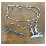 Sterling and .925 signed brooches and necklace