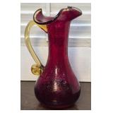 Amberina crackle glass pitcher
