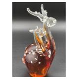 Heavy art glass double reindeer figure