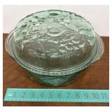 Greenish-blue clear covered casserole dish.