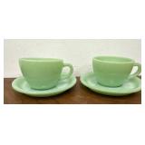 Jadeite cups & saucers. Set of 2. Fire King Ware.