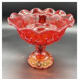 L.E. Smith Amberina Compote in the 'Moon & Stars'