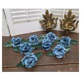 8 Tin Napkin Rings & Brass Candlesticks