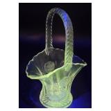 Pretty glass basket - glows green under UV light+