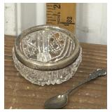 Master Salt cellar w/sterling rim & Sterling Spoon
