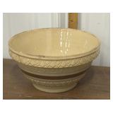 Yellow ware bowl- brown & blue stripe