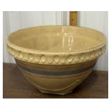 Yellow ware bowl- blue & pink stripe